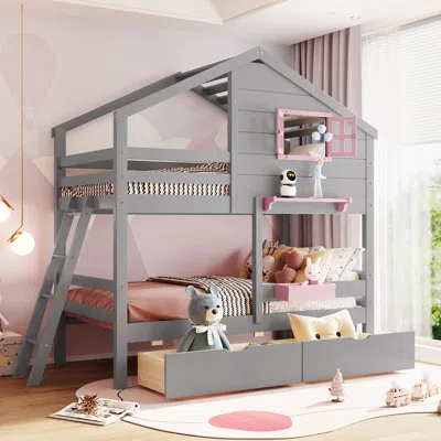 Streamdale Furniture Streamdale Twin Over Twin Bunk Bed With 2 Drawers