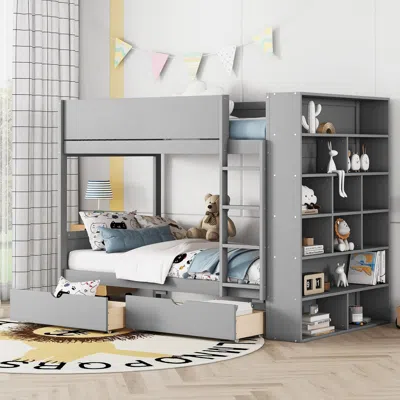 Streamdale Furniture Streamdale Twin Over Twin Bunk Bed With 2 Drawers And Multilayer Cabinet