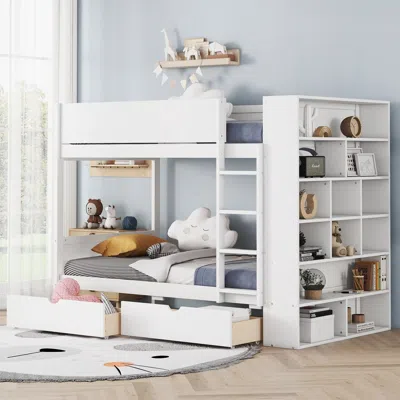 Streamdale Furniture Streamdale Twin Over Twin Bunk Bed With 2 Drawers And Multilayer Cabinet