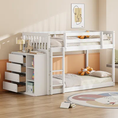 Streamdale Furniture Streamdale Twin Over Twin Bunk Bed With 4 Drawers And 3 Shelves-gray In White