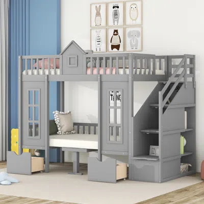 Streamdale Furniture Streamdale Twin-over-twin Bunk Bed With Changeable Table