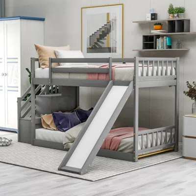 Streamdale Furniture Streamdale Twin Over Twin Bunk Bed With Convertible Slide And Stairway