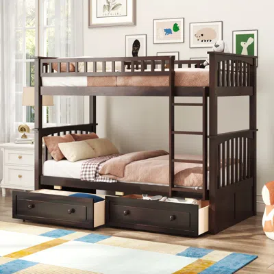 Streamdale Furniture Streamdale Twin Over Twin Bunk Bed With Drawers, Convertible Beds