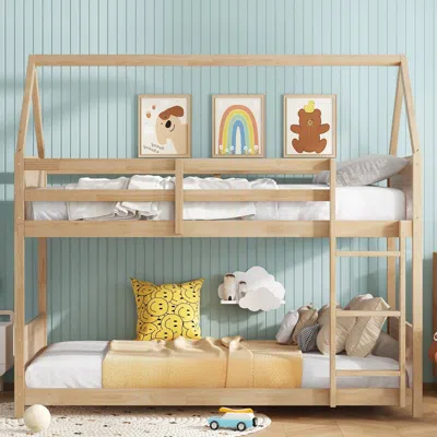 Streamdale Furniture Streamdale Twin Over Twin Bunk Bed With Headboards And Safety Guardrails