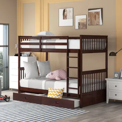 Streamdale Furniture Streamdale Twin-over-twin Bunk Bed With Ladders And Two Storage Drawers