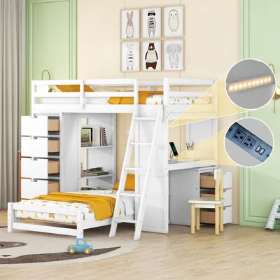 Streamdale Furniture Streamdale Twin Over Twin Bunk Bed With Led Light And Usb Ports
