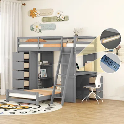 Streamdale Furniture Streamdale Twin Over Twin Bunk Bed With Led Light And Usb Ports