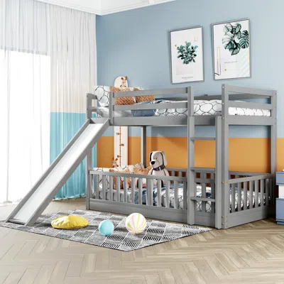 Streamdale Furniture Streamdale Twin Over Twin Bunk Bed With Slide And Ladder In Gray