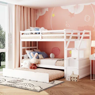 Streamdale Furniture Streamdale Twin-over-twin Bunk Bed With Twin Size Trundle And 3 Storage Stairs