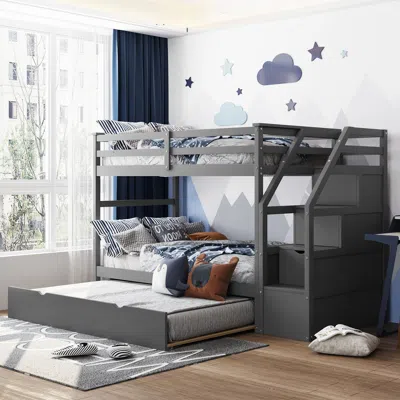 Streamdale Furniture Streamdale Twin-over-twin Bunk Bed With Twin Size Trundle And 3 Storage Stairs