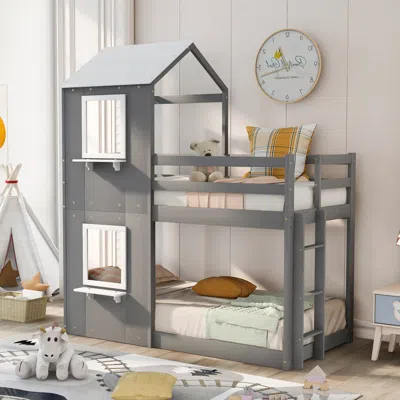 Streamdale Furniture Streamdale Twin Over Twin Bunk Bed Wood Bed With Roof