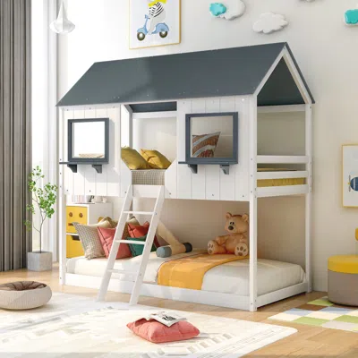 Streamdale Furniture Streamdale Twin Over Twin Bunk Bed Wood Bed With Roof