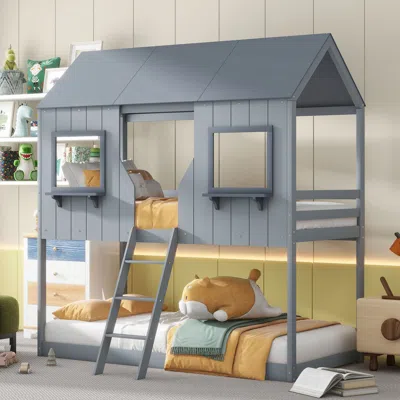 Streamdale Furniture Streamdale Twin Over Twin Bunk Bed Wood Bed With Roof