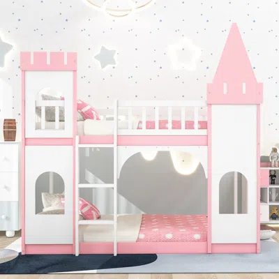 Streamdale Furniture Streamdale Twin Over Twin Castle Bunk Bed With Ladder - Pink