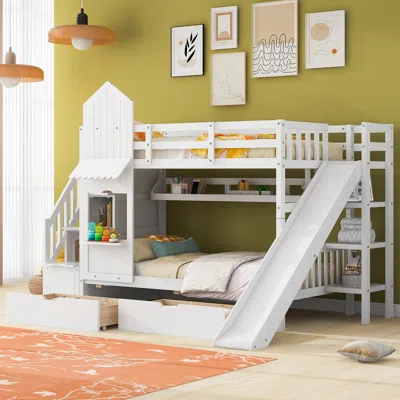 Streamdale Furniture Streamdale Twin Over Twin Castle Style Bunk Bed With 2 Drawers 3 Shelves