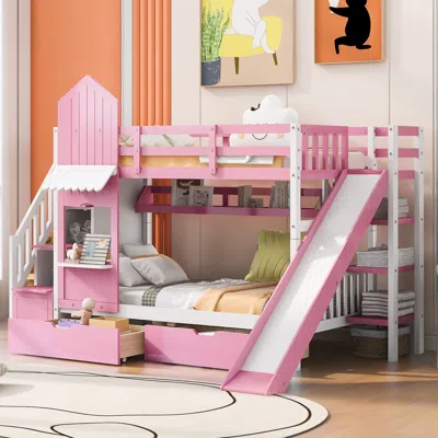 Streamdale Furniture Streamdale Twin Over Twin Castle Style Bunk Bed With 2 Drawers 3 Shelves