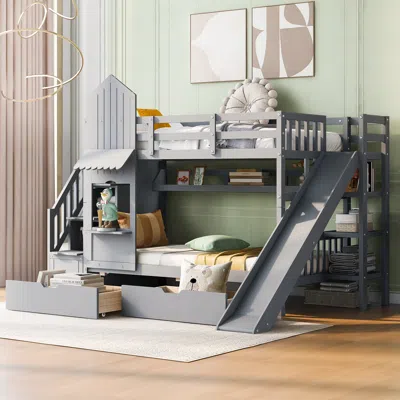 Streamdale Furniture Streamdale Twin Over Twin Castle Style Bunk Bed With 2 Drawers 3 Shelves