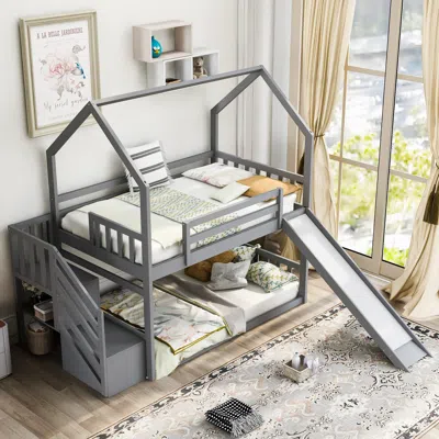 Streamdale Furniture Streamdale Twin Over Twin House Bunk Bed With Convertible Slide