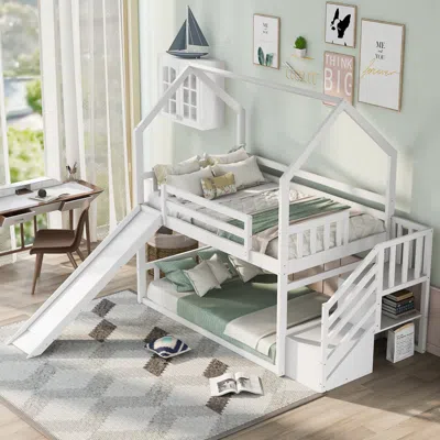 Streamdale Furniture Streamdale Twin Over Twin House Bunk Bed With Convertible Slide