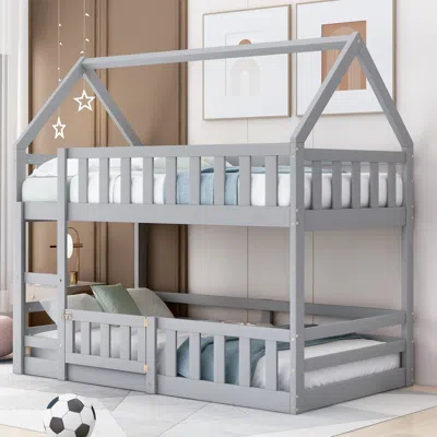 Streamdale Furniture Streamdale Twin Over Twin House Bunk Bed With Fence And Door
