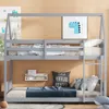 Streamdale Furniture Streamdale Twin Over Twin House Bunk Bed With Guardrails - Grey In Gray