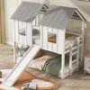 Streamdale Furniture Streamdale Twin Over Twin House Bunk Bed With Slide And Windows