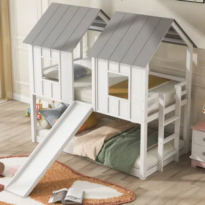 Streamdale Furniture Streamdale Twin Over Twin House Bunk Bed With Slide And Windows