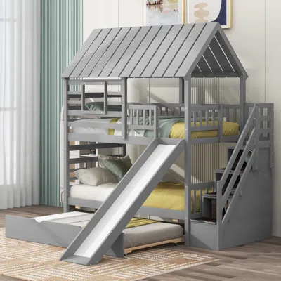 Streamdale Furniture Streamdale Twin Over Twin House Bunk Bed With Trundle And Slide