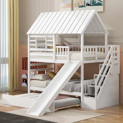 Streamdale Furniture Streamdale Twin Over Twin House Bunk Bed With Trundle And Slide
