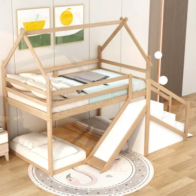 Streamdale Furniture Streamdale Twin Over Twin House Loft Or Bunk Bed With Slide And Staircase