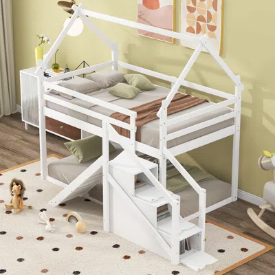 Streamdale Furniture Streamdale Twin Over Twin House Loft Or Bunk Bed With Slide And Staircase