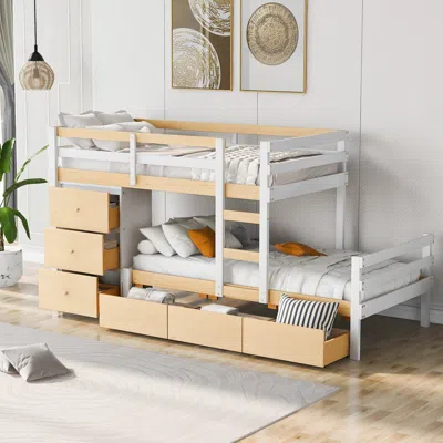 Streamdale Furniture Streamdale Twin Over Twin Loft Bunk Bed With Drawers And Ladder