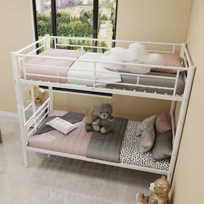 Streamdale Furniture Streamdale Twin Over Twin Metal Bunk Bed With Ladders & Guardrail