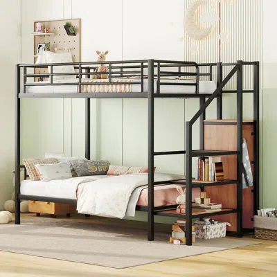 Streamdale Furniture Streamdale Twin Over Twin Metal Bunk Bed With Lateral Storage Ladder
