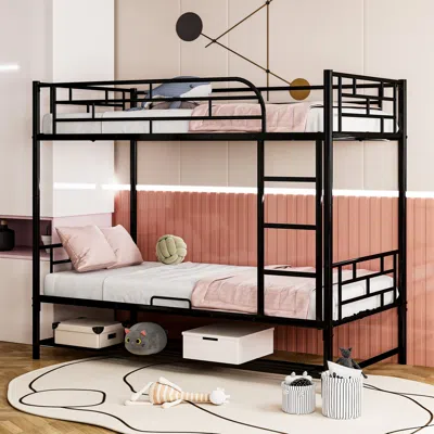 Streamdale Furniture Streamdale Twin Over Twin Metal Bunk Bed With Shelf And Guardrails