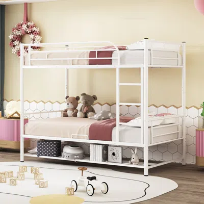 Streamdale Furniture Streamdale Twin Over Twin Metal Bunk Bed With Shelf And Guardrails