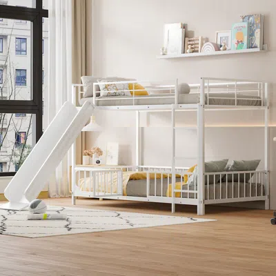 Streamdale Furniture Streamdale Twin Over Twin Size Metal Bunk Bed With Slide And Guardrails, White
