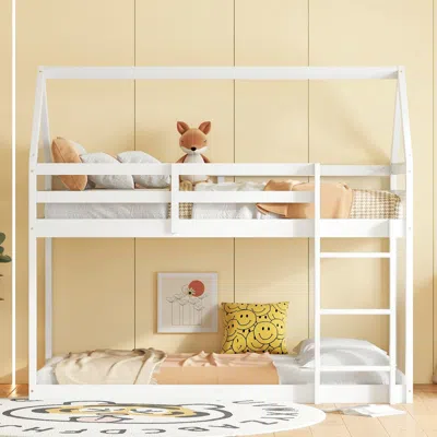 Streamdale Furniture Streamdale Twin Over Twin White Wood House Bunk Bed