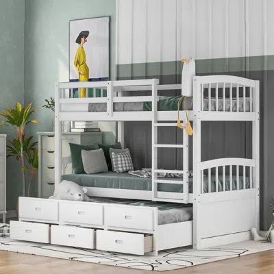 Streamdale Furniture Streamdale Twin Over Twin Wood Bunk Bed With Trundle And Drawers