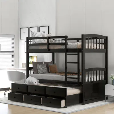 Streamdale Furniture Streamdale Twin Over Twin Wood Bunk Bed With Trundle And Drawers