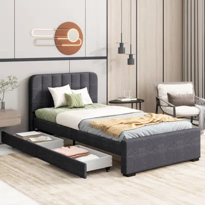 Streamdale Furniture Streamdale Twin Platform Bed Frame With Drawers & Usb - Grey