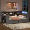 Streamdale Furniture Streamdale Twin Platform Bed W/ Storage, Led, Desk, Charging, Upholstered Headboard - Grey In Gray
