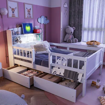 Streamdale Furniture Streamdale Twin Platform Bed With Led, Headboard, Drawers