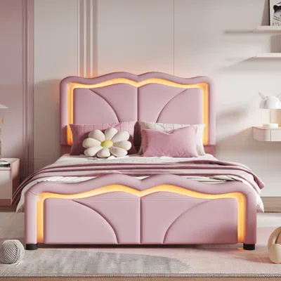 Streamdale Furniture Streamdale Twin Platform Bed With Led Lights And Adjustable Headboard In Pink