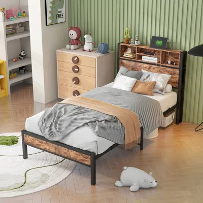 Streamdale Furniture Streamdale Twin Platform Bed With Storage Headboard And Charging Station