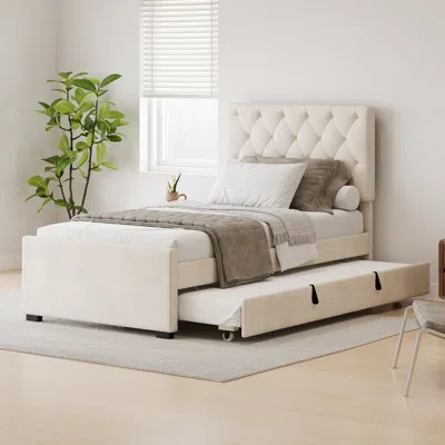 Streamdale Furniture Streamdale Twin Platform Bed With Trundle And Tufted Headboard