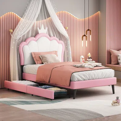 Streamdale Furniture Streamdale Twin Princess Upholstered Bed With Crown Headboard And Drawers
