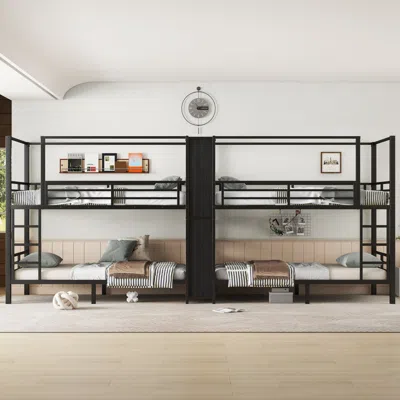 Streamdale Furniture Streamdale Twin Quad Metal Bunk Bed W/ Storage & Wardrobe - Black