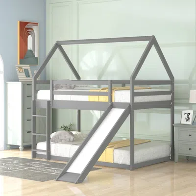 Streamdale Furniture Streamdale Twin Size Bunk House Bed With Slide And Ladder