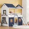 Streamdale Furniture Streamdale Twin Size Bunk Wood House Bed With Elegant Windows